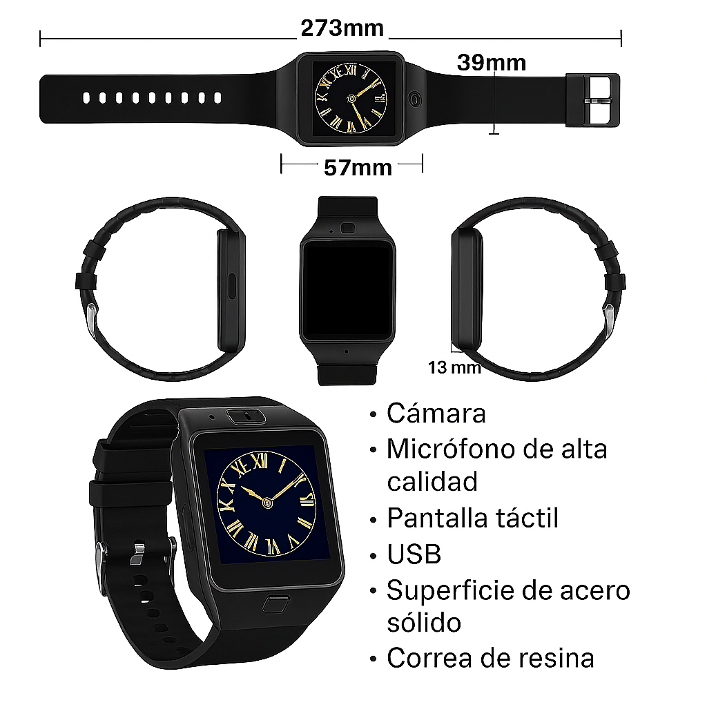 Foto 3 pulgar | Smartwatch Dz09 Reloj Inteligente Negro Multifunción Pantalla Táctil Bluetooth Cámara Notificaciones