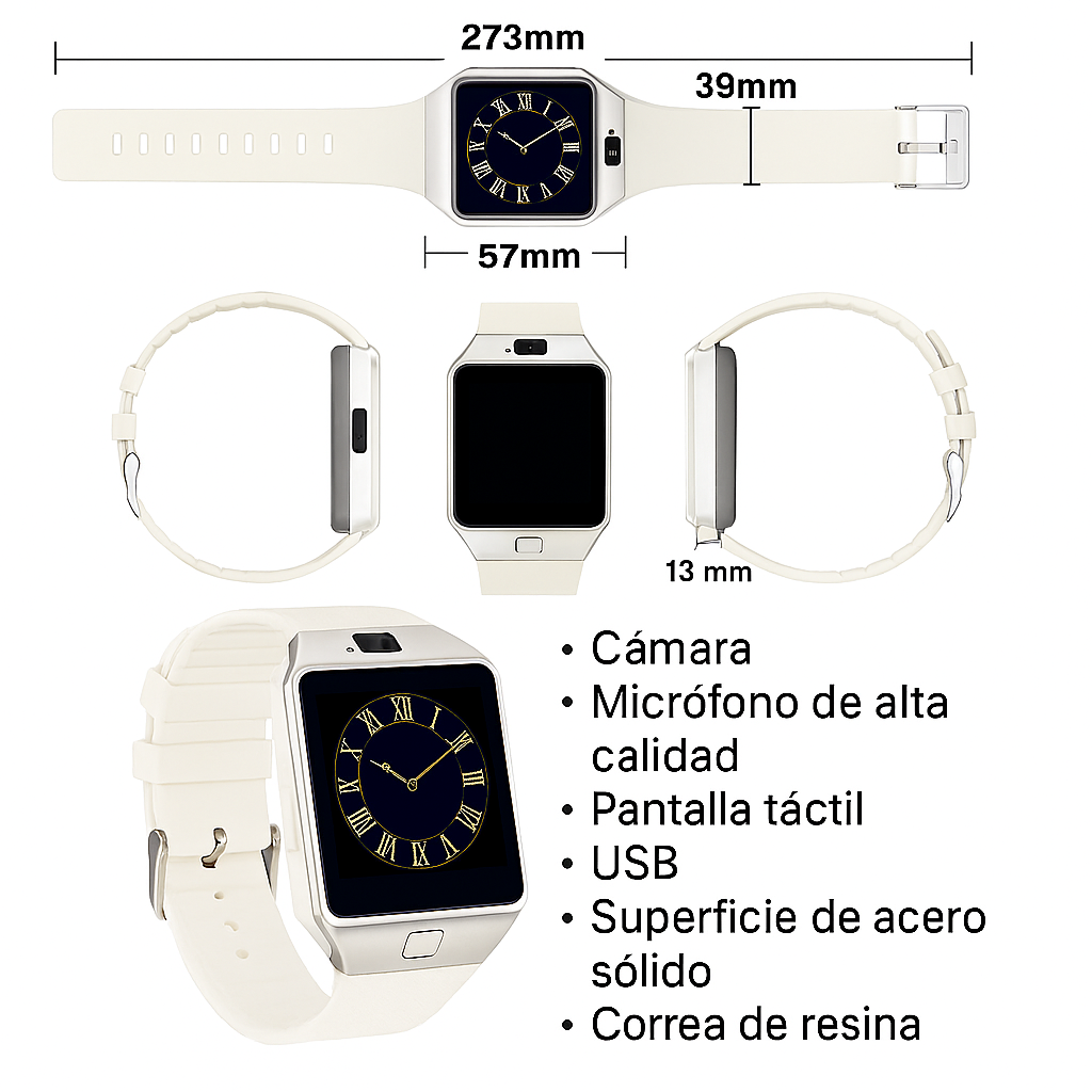 Foto 2 | Smartwatch Dz09 Reloj Inteligente Blanco Multifunción Pantalla Táctil Bluetooth Cámara Notificaciones