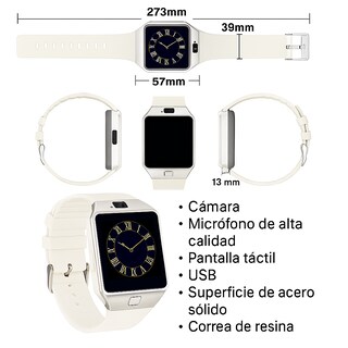 Foto 2 | Smartwatch Dz09 Reloj Inteligente Blanco Multifunción Pantalla Táctil Bluetooth Cámara Notificaciones