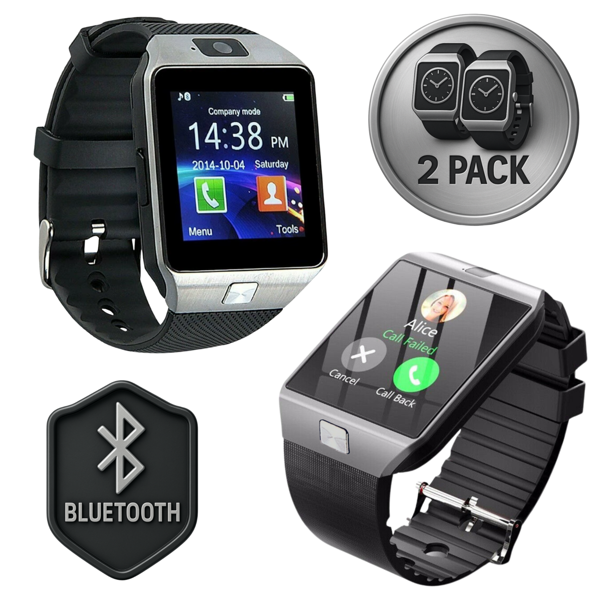 Foto 2 pulgar | Kit 2 Smartwatch Dz09 Reloj Inteligente Plateado Multifunción Pantalla Táctil Bluetooth Cámara Notificaciones