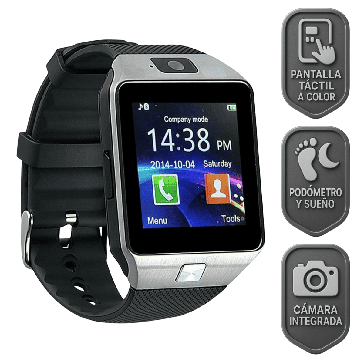 Foto 2 pulgar | Smartwatch Dz09 Reloj Inteligente Plateado Multifunción Pantalla Táctil Bluetooth Cámara Notificaciones