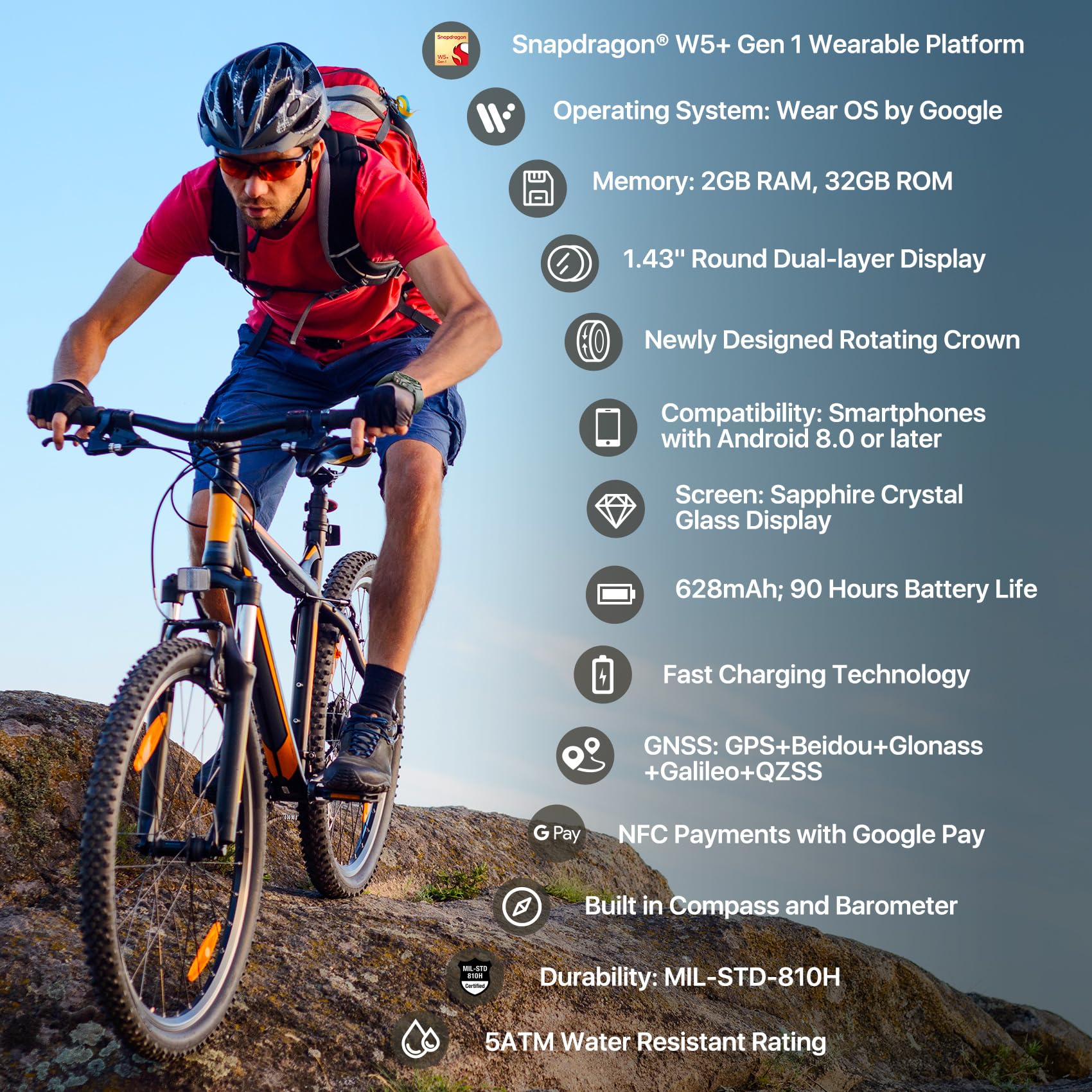 Foto 2 | Smartwatch Ticwatch Pro 5 Enduro 1.43'' Con Batería Android De 90 H - Venta Internacional.