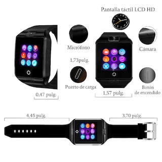 Foto 2 | Smartwatch Q18 Negro Con Cámara Ranura Micro Sim Y Microsd + Audífonos Inalámbricos Bluetooth Pro Con Cancelación