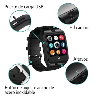 Foto 4 | Smartwatch Q18 Negro Con Cámara Ranura Micro Sim Y Microsd + Audífonos Inalámbricos Bluetooth Pro Con Cancelación