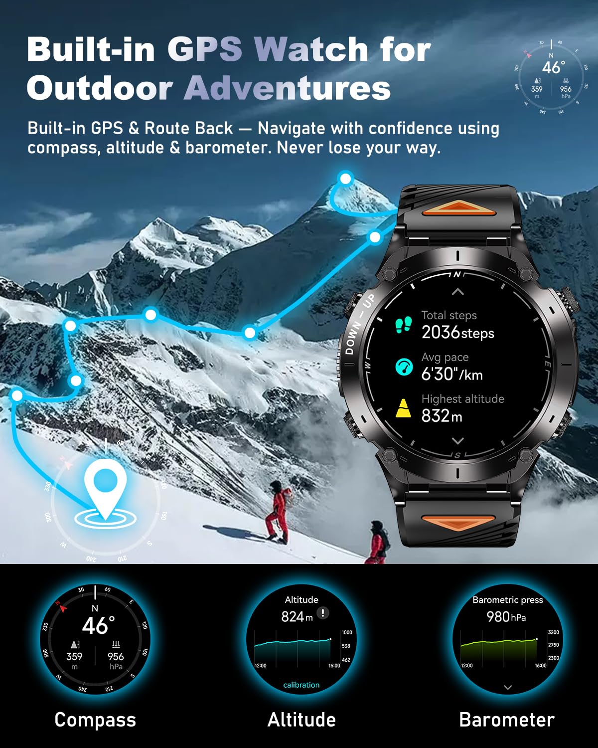 Foto 3 | Reloj Inteligente Podoeil Gps Military 1.43'' Amoled Para Hombre - Venta Internacional.