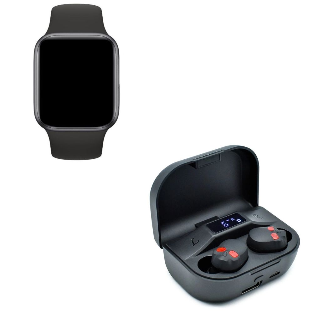 Kit Audífonos Cráneo + Smartwatch color Negro