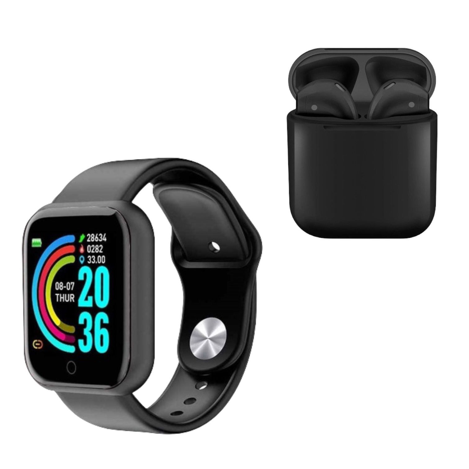 Foto 1 | Kit Smartwatch y Audífonos Inalámbricos color Negro