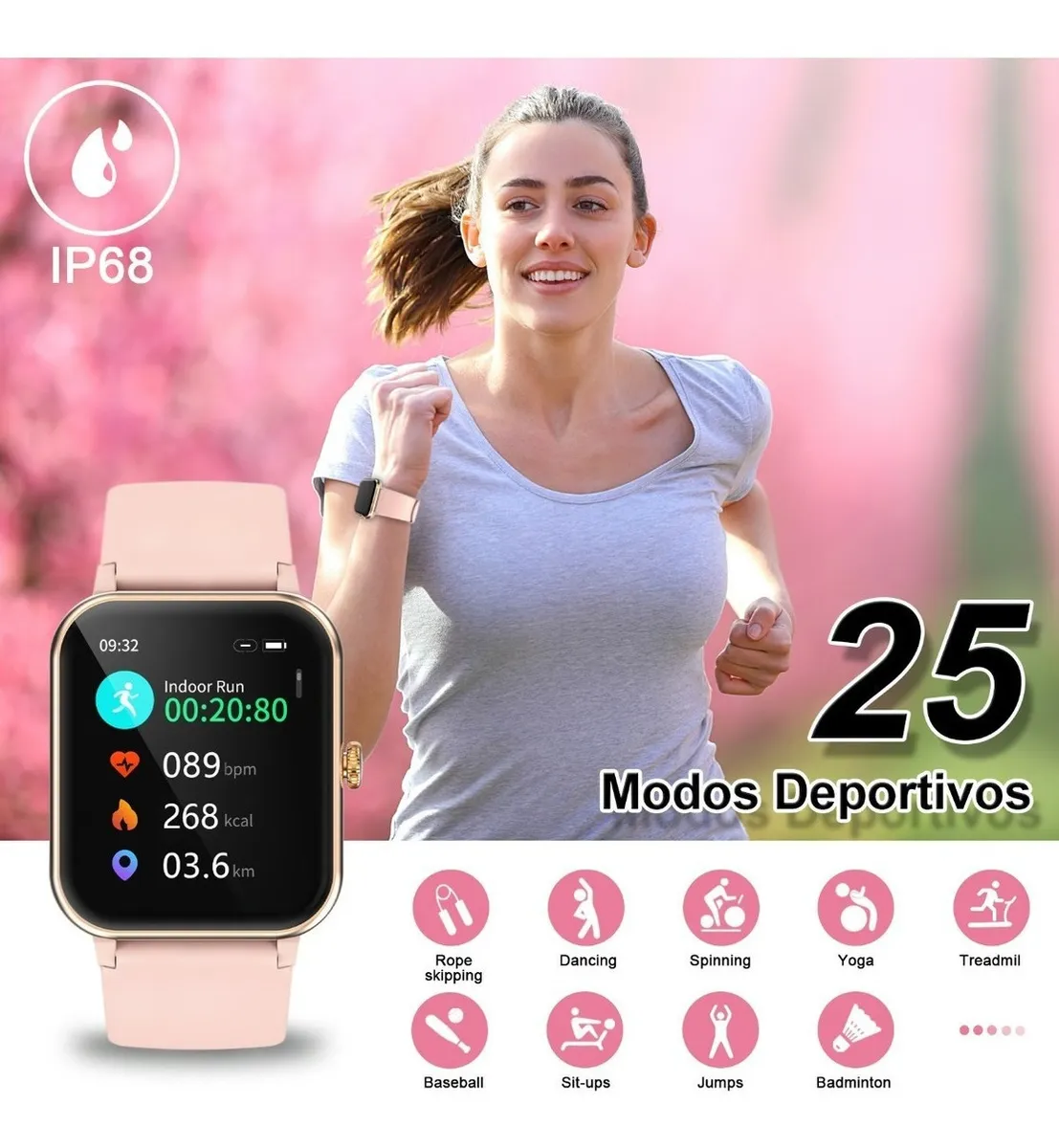 Foto 3 | Reloj SmartWatch IOWODO con Temperatura Pulsera Doble color Rosa para Mujer