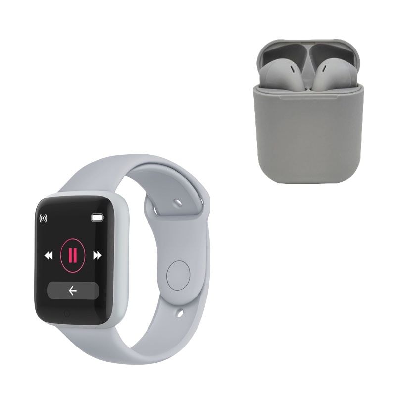 Kit Smartwatch M51 y Audífonos E21 Inalámbricos Bluetooth color Gris