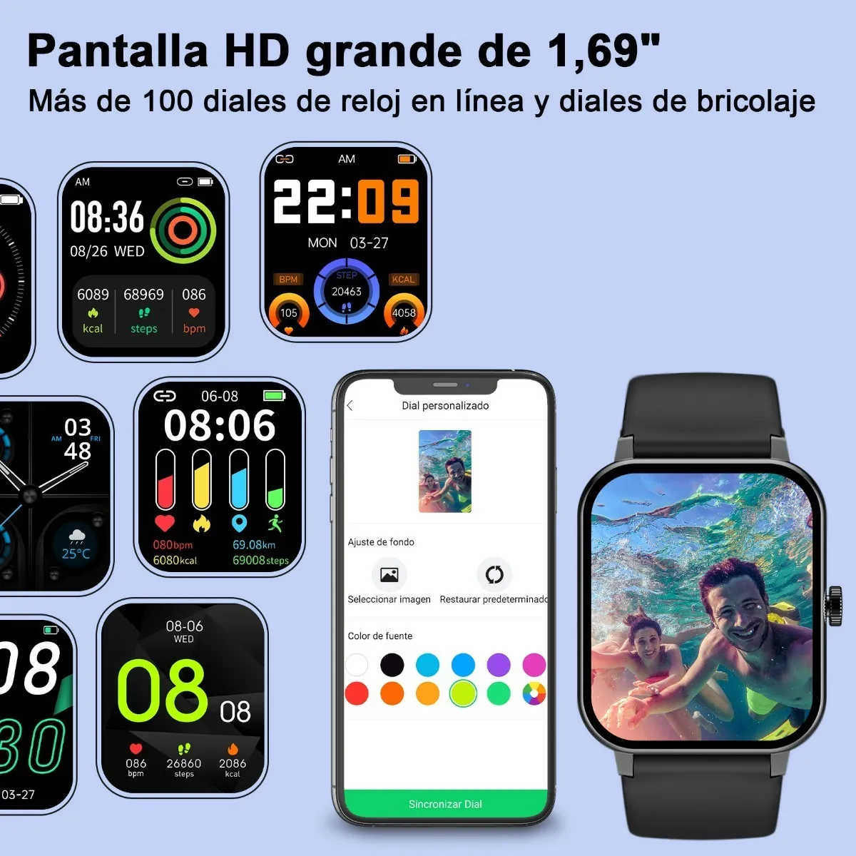 Foto 3 pulgar | Smartwatch Iowodo para Mujer Pulsera Doble Negro