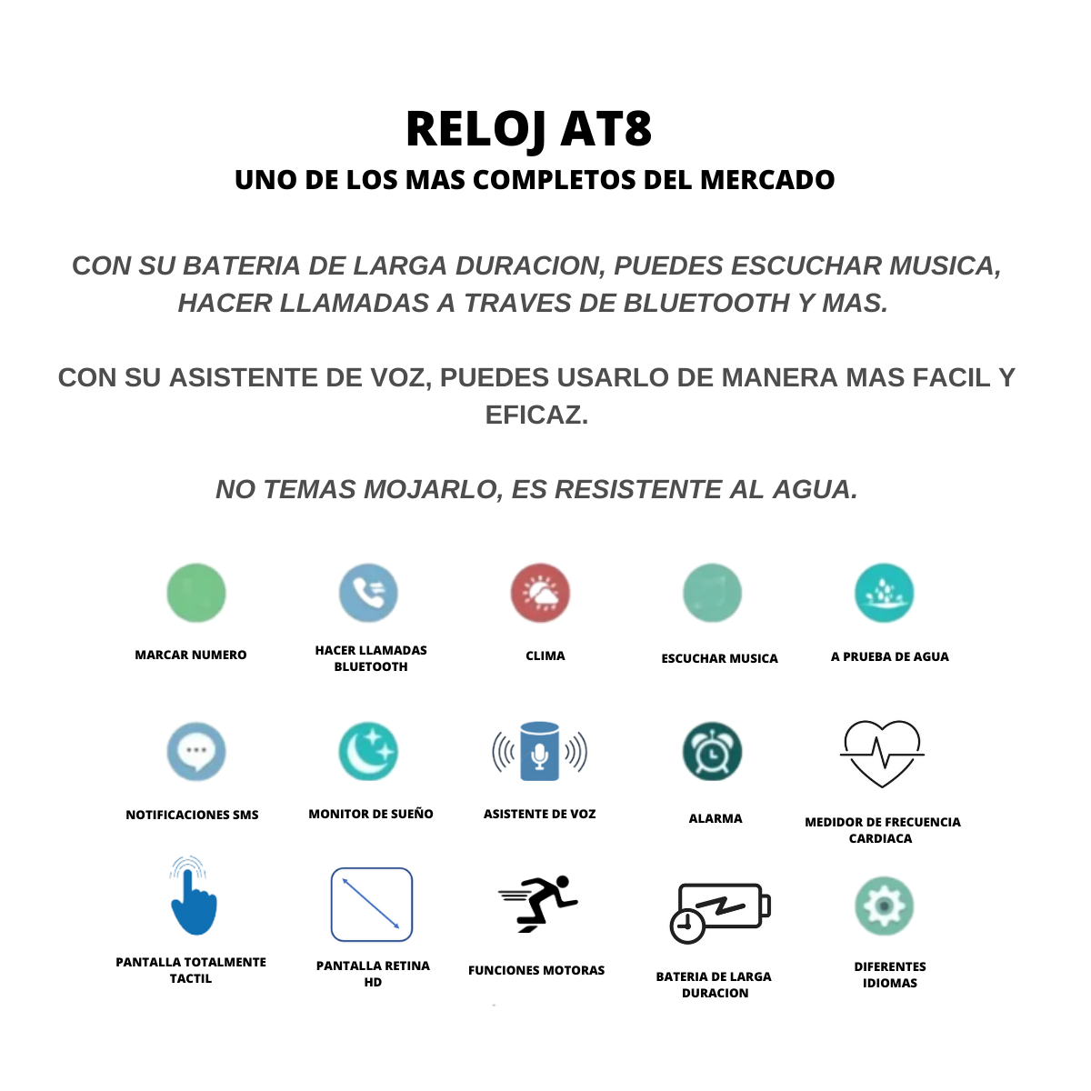 Foto 4 pulgar | Reloj Digital Smartwatch Genérico Serie At8 Resistente Al Agua Color Plata