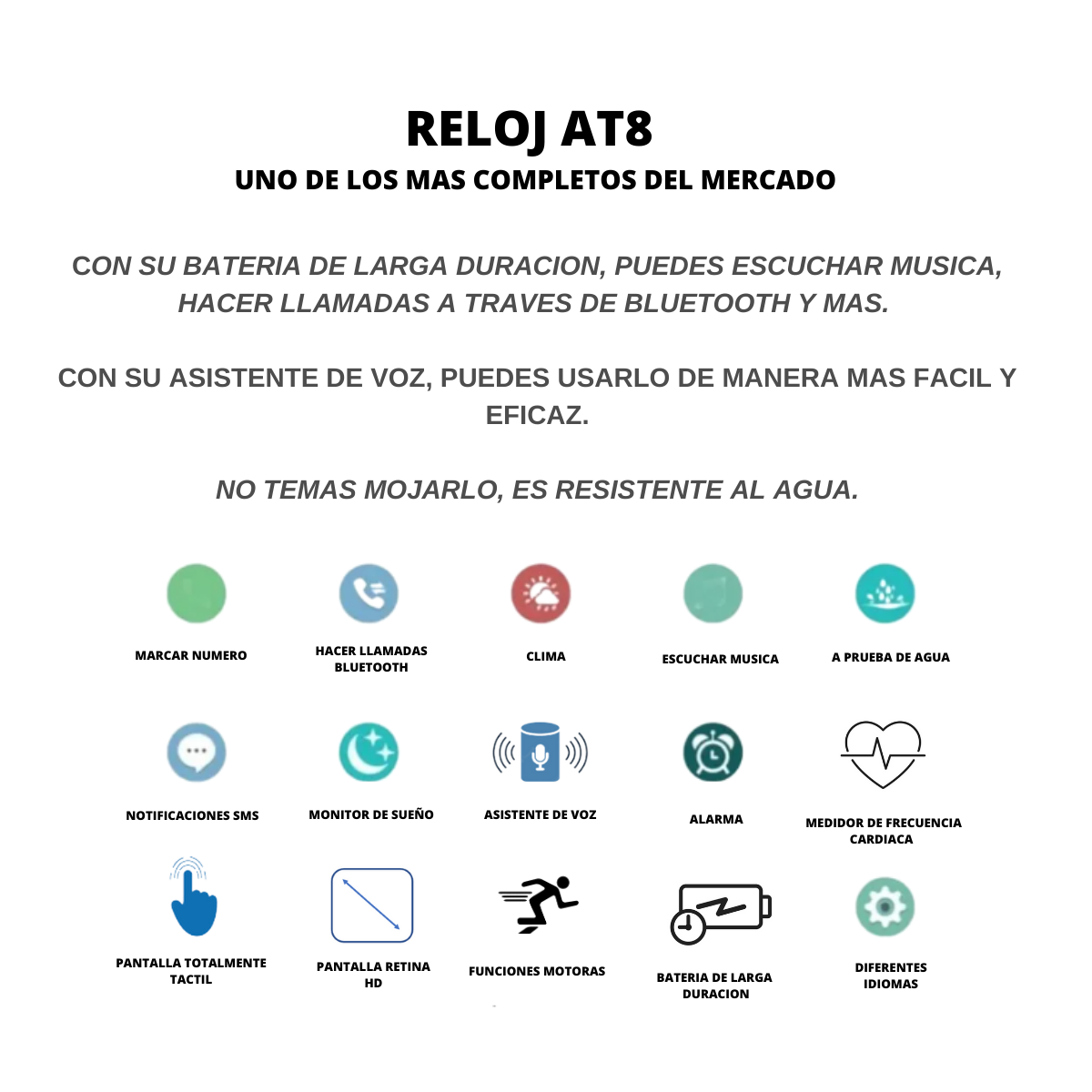 Foto 3 | Smartwatch Serie AT8 Resistente al Agua Azul