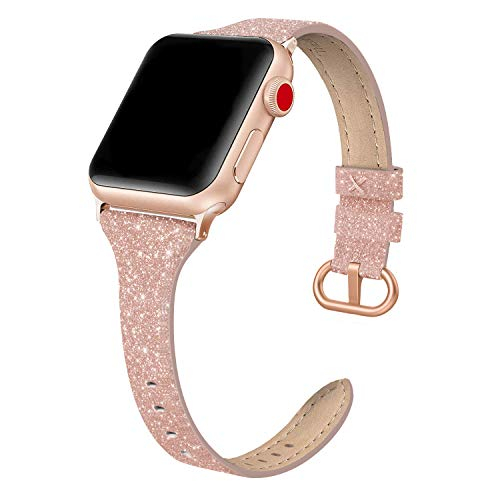 Foto 2 pulgar | Venta Internacional - Swees Banda De Cuero Genuina Compatible Para Apple Watch 41 Mm 38 Mm 40 Mm, Brillo Brillant