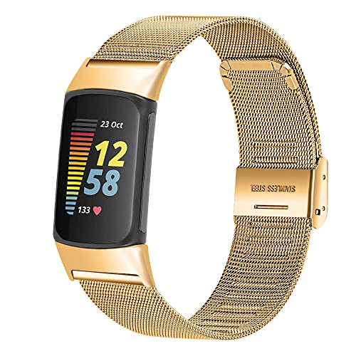 Venta Internacional - Fitturn Slim Band Para Fitbit Charge 5 Smartwatch, Mesh Specily Steel Ajustable Banda De Vi