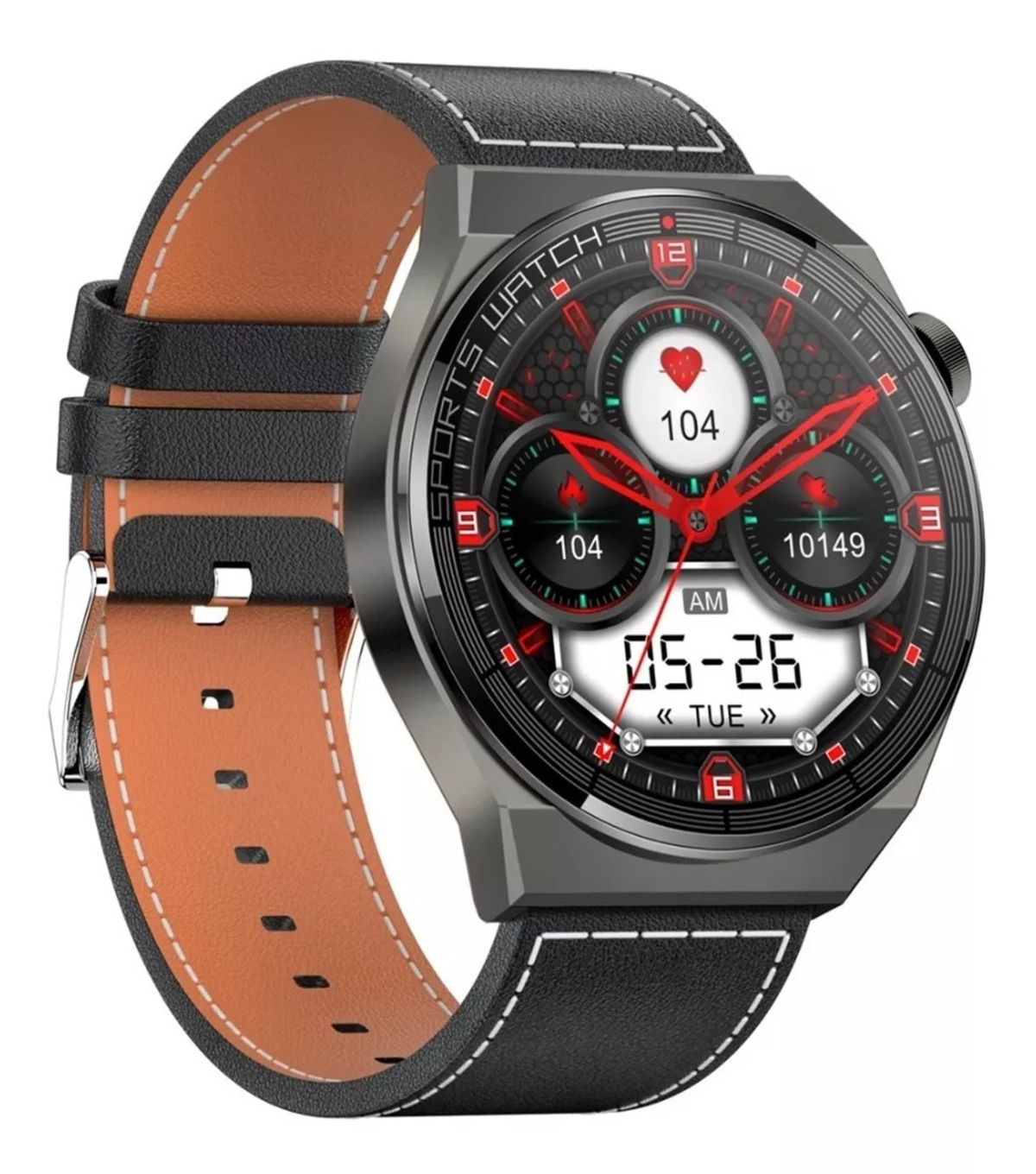 Smartwatch Fralugio KT62 Piel color Negro Elegante HD