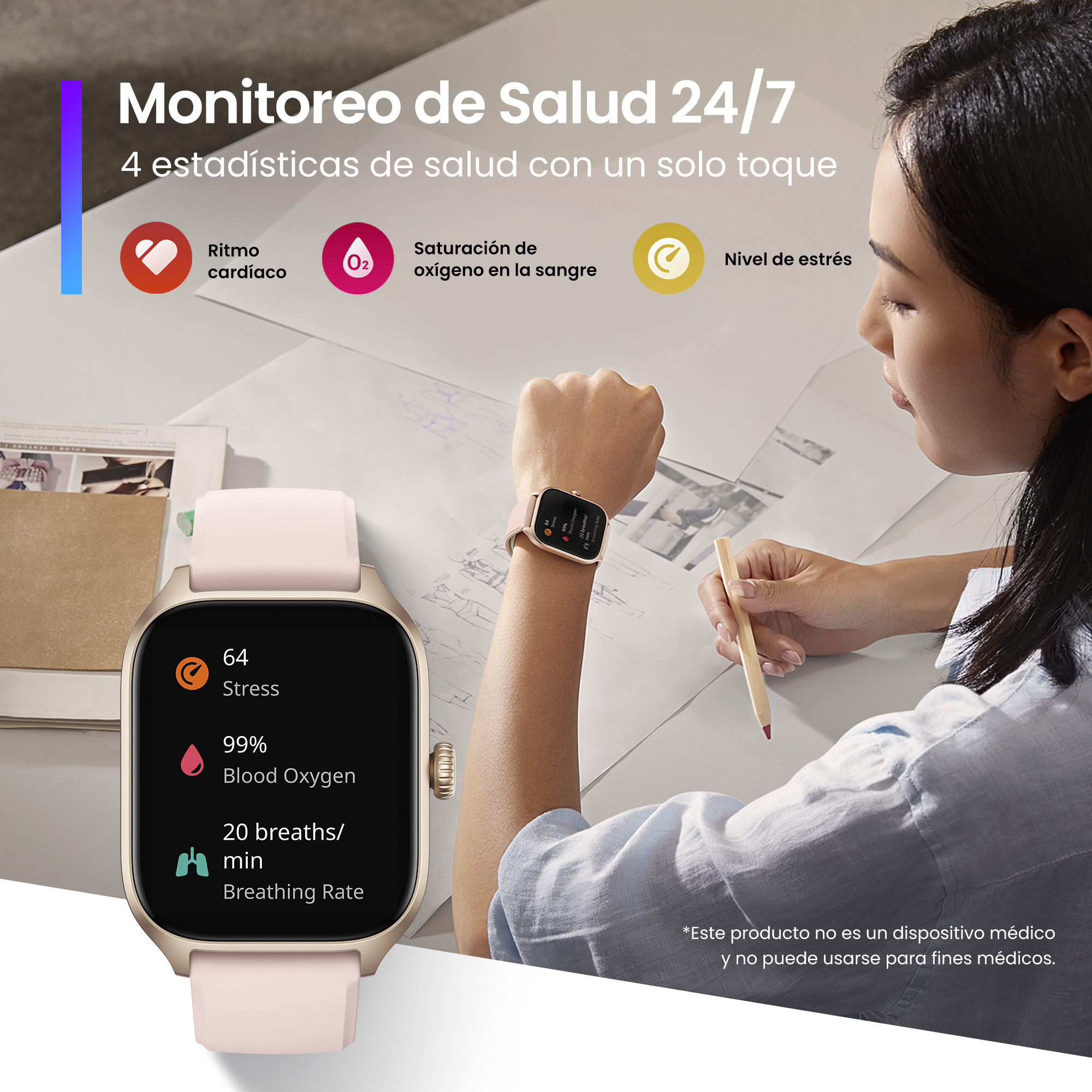 Foto 5 pulgar | Smartwatch Amazfit Gts 4 con Gps Amazon Alexa Autonomía color Rosa