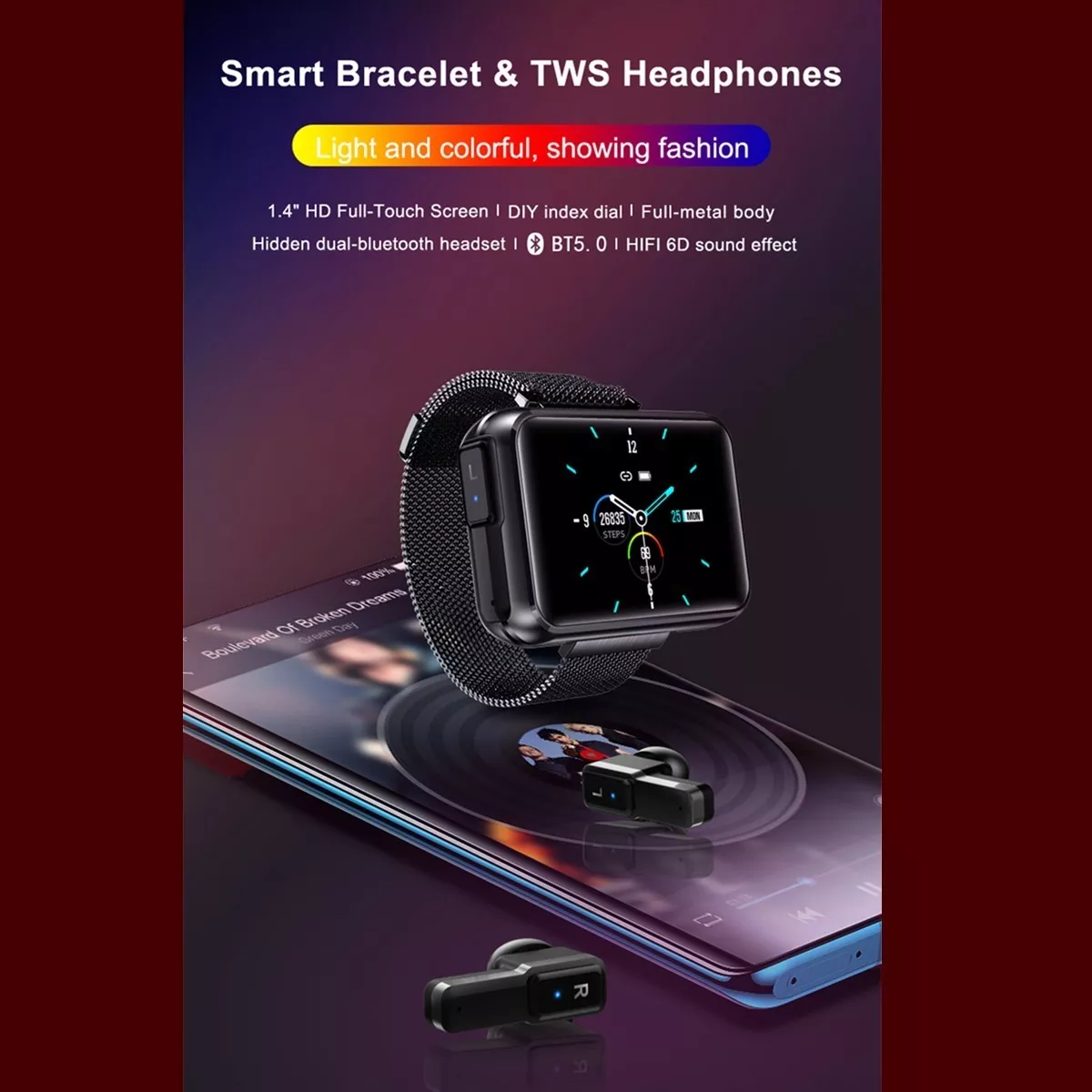 Foto 3 pulgar | Smartwatch Fralugio 2 En 1 T91 Con Audífonos Tws Wireless 1.4 Plata