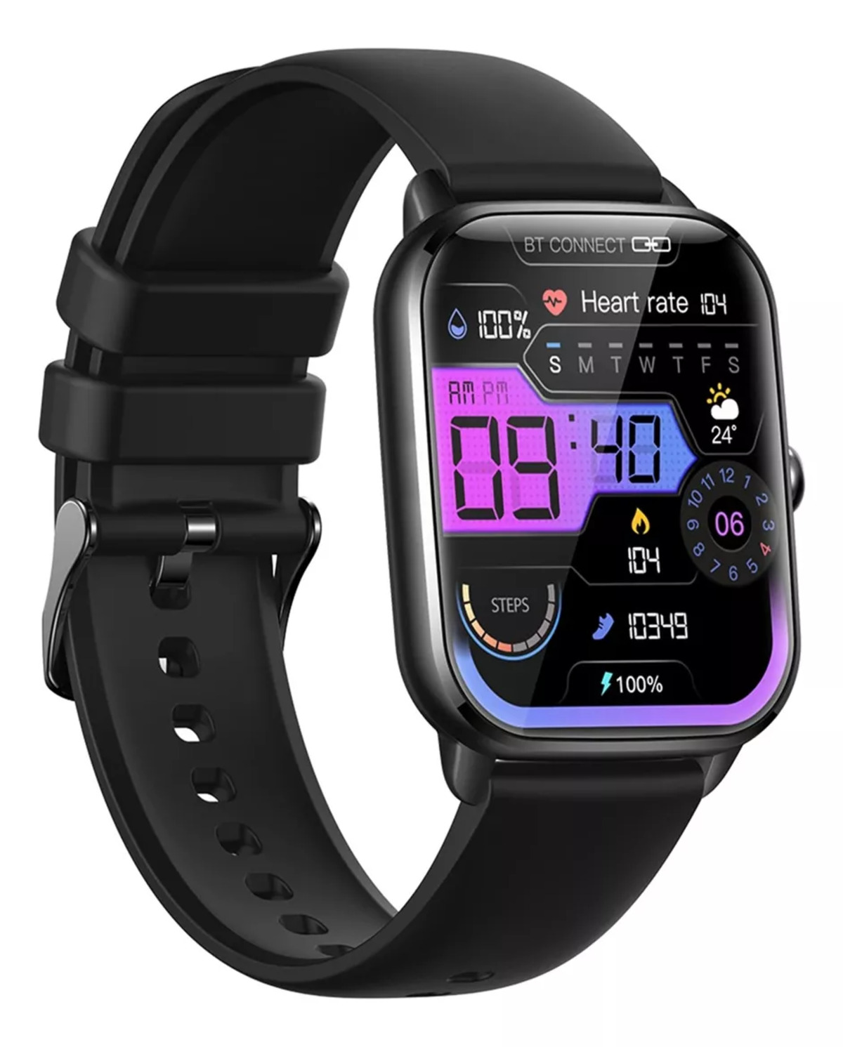 Foto 2 pulgar | Smartwatch Fralugio KT65 color Negro Hr Bp Spo2 Full Touch