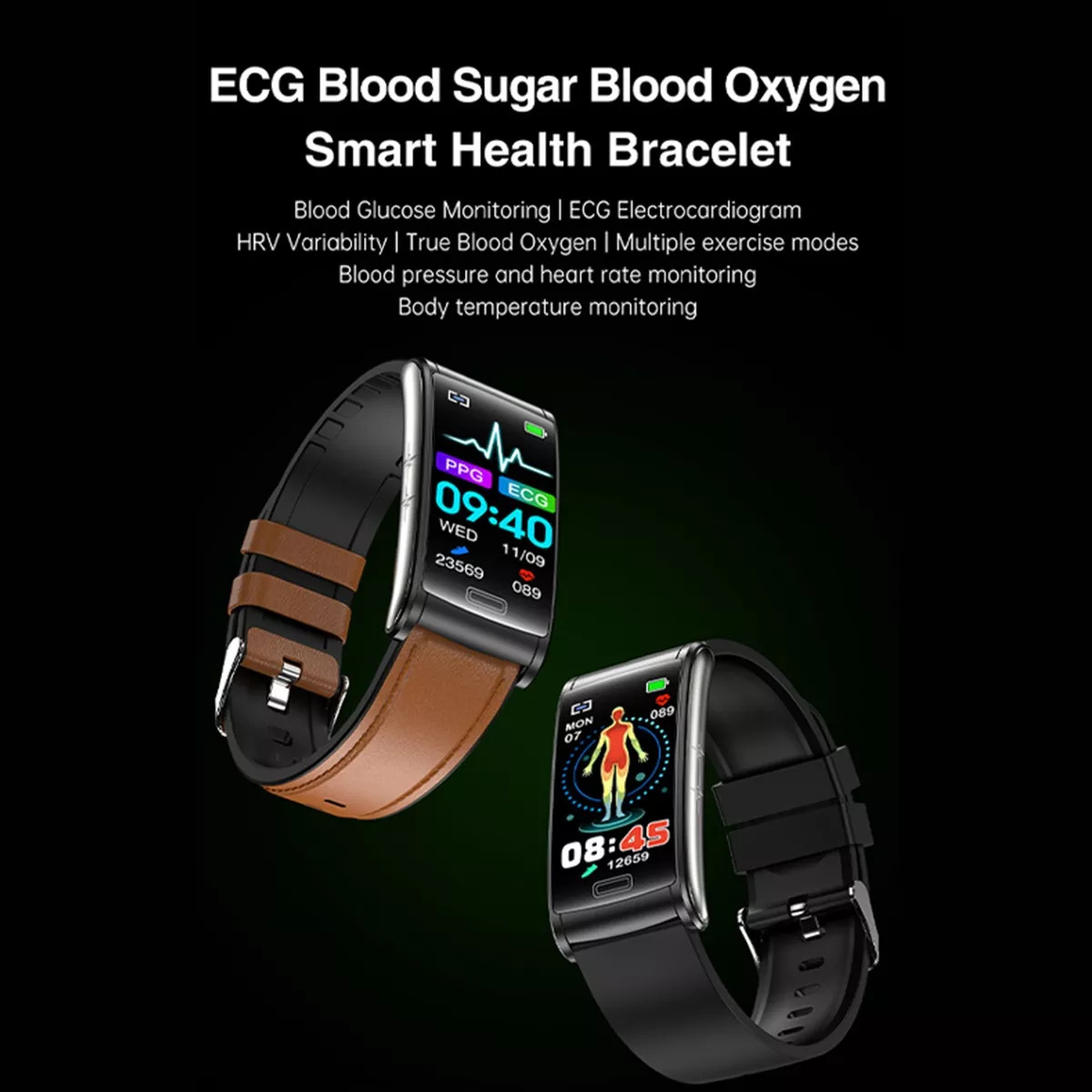 Foto 3 pulgar | Smartwatch Fralugio E600 color Azul Mide Glucosa BP HR SPO2 ECG Silicon