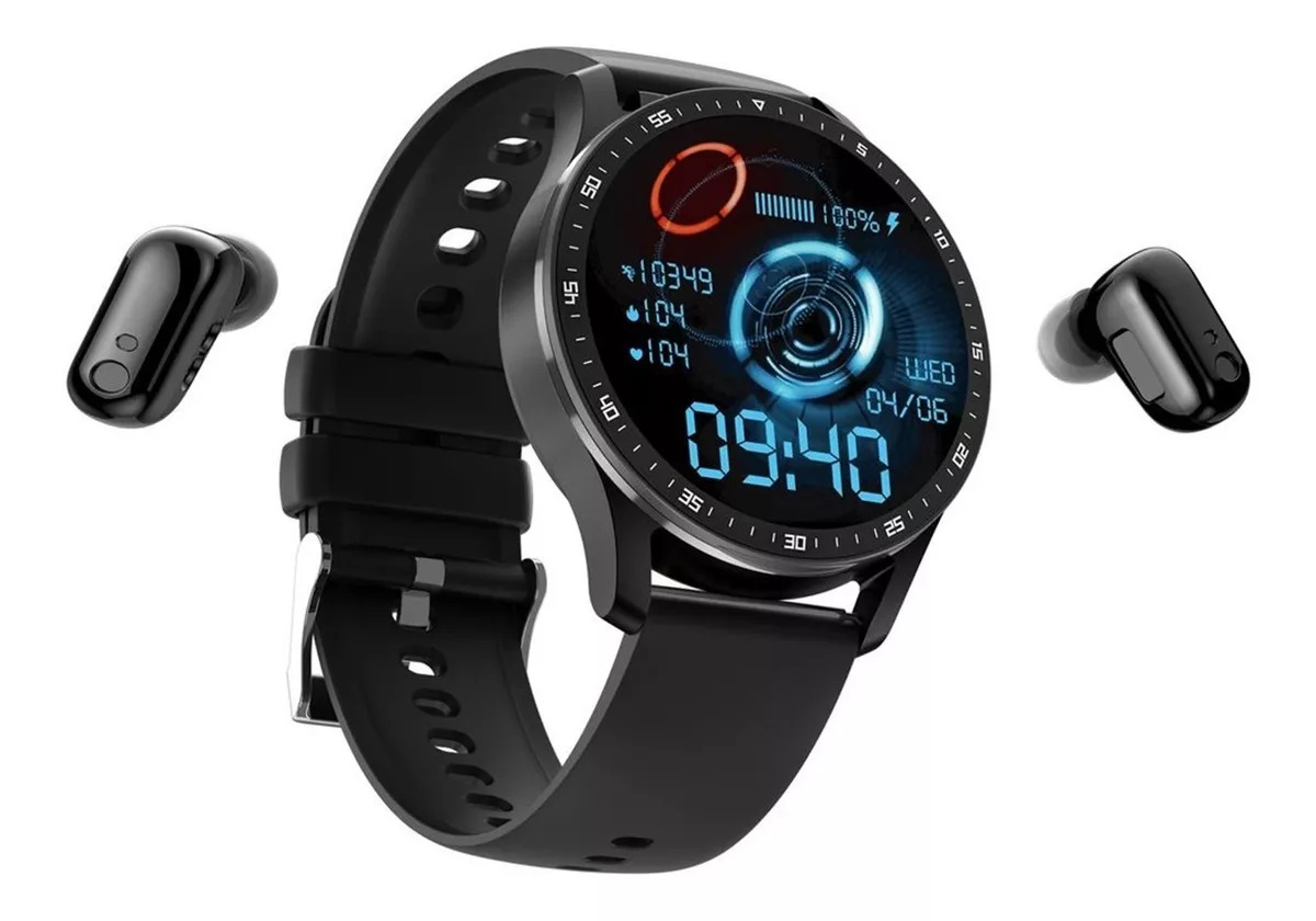 Reloj Smartwatch Fralugio GT5 2 en 1 con Audífonos Wireless color Negro