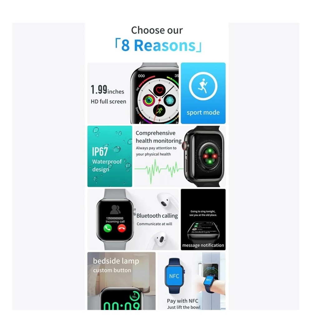 Foto 5 | Smartwatch  Iwo 88 Series 8 Full Touch Nfc color Rosa