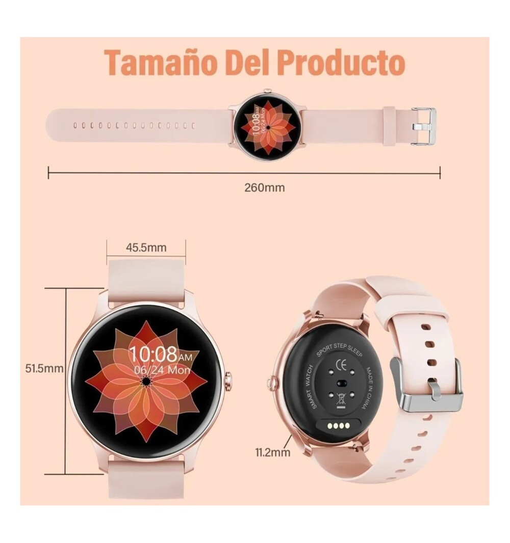 Foto 4 pulgar | Smartwatch Fralugio  Nk08 Full Touch color Rosa para Mujer