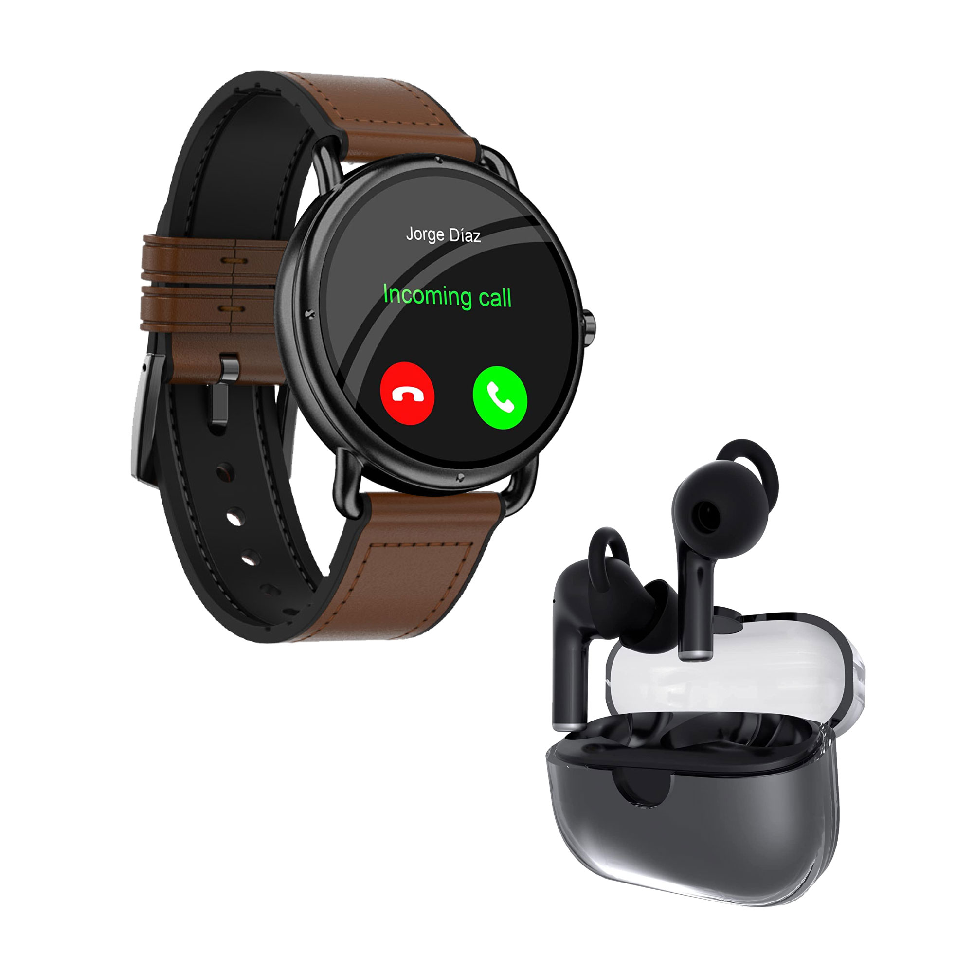 Foto 2 pulgar | Smartwatch Binden Era One Tacto Piel color Café  + One Pods color Negro