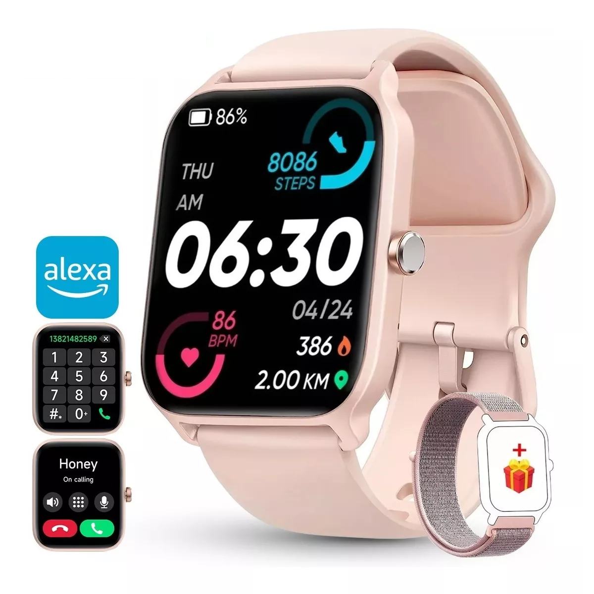 Foto 3 pulgar | Smartwatch Eo Safe Imports Esi-7459 color Rosa Reloj Inteligente Bluetooth Llamada Alexa