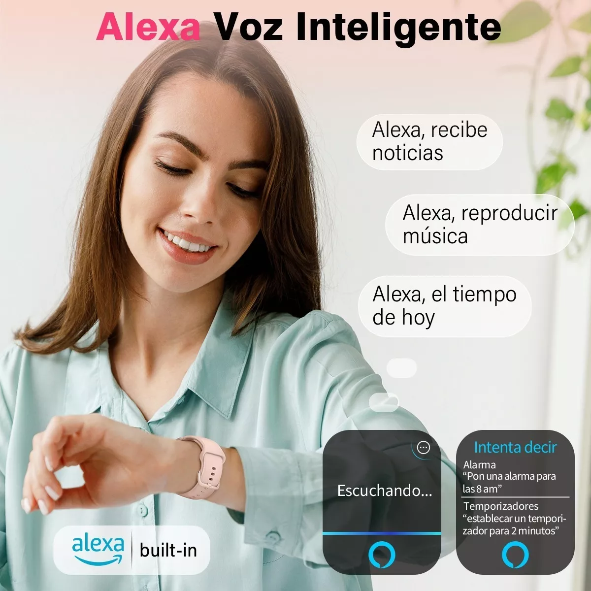 Foto 4 pulgar | Smartwatch Eo Safe Imports Esi-7459 color Rosa Reloj Inteligente Bluetooth Llamada Alexa