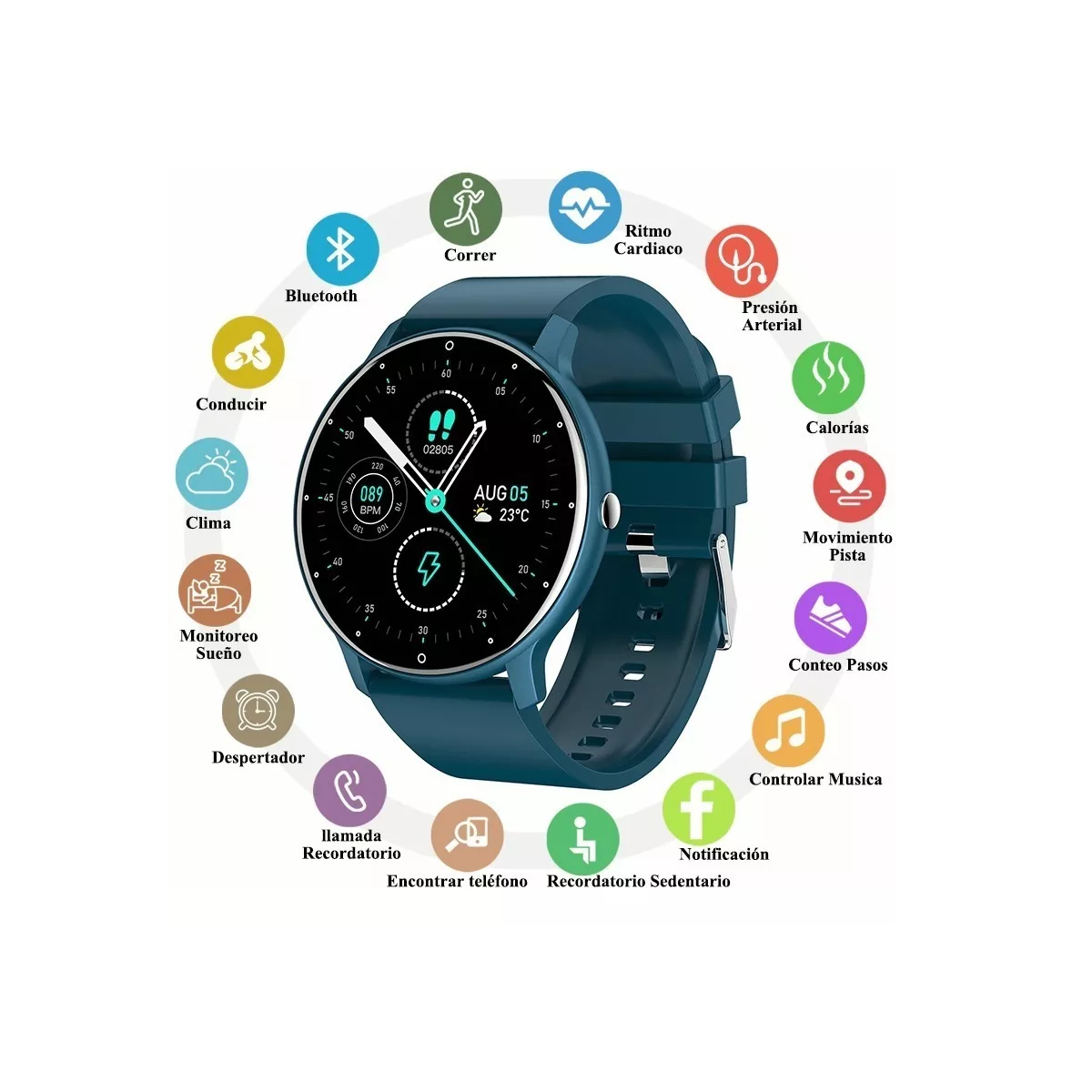 Foto 2 | Reloj Inteligente Eo Safe Imports Esi-7460 color Azul Deportivo Impermeable con Luz y BT