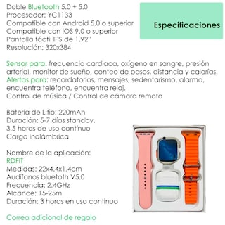 Foto 5 | Reloj Smartwatch Vak Y3 con Audífonos Bluetooth Fitness