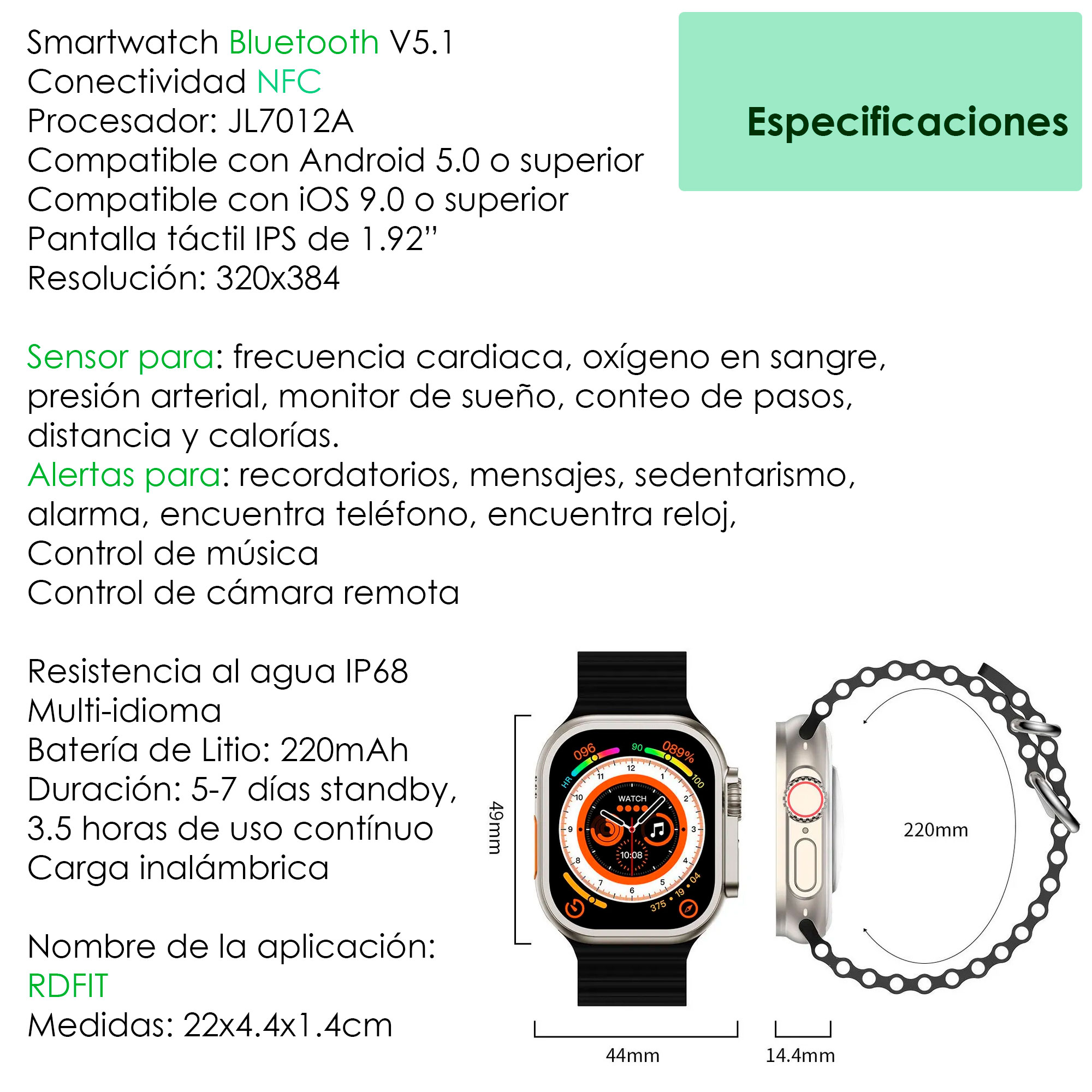 Foto 8 pulgar | Reloj Smartwatch Vak B6 Ultra Naranja Bluetooth NFC Calorías Presión