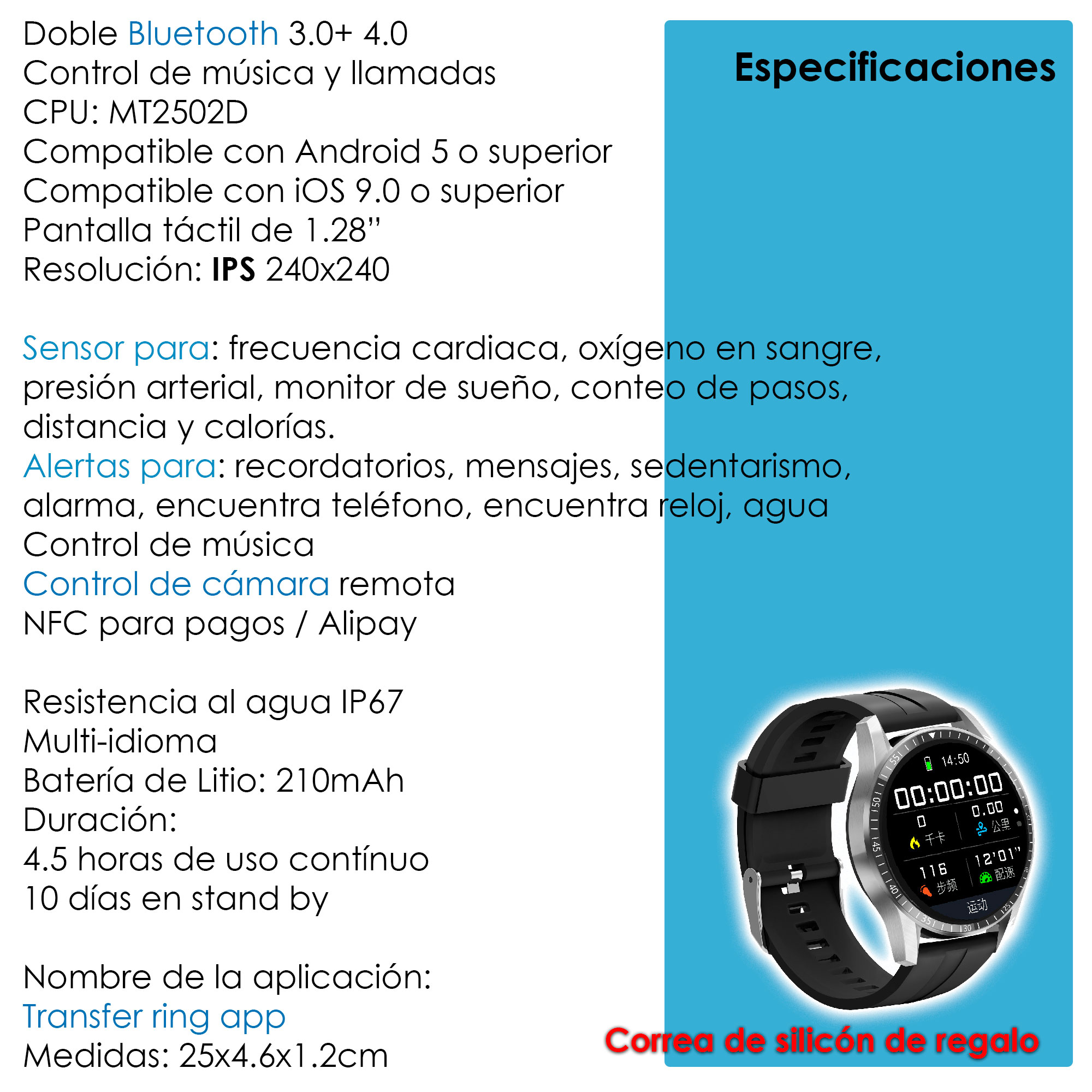 Foto 7 pulgar | Smartwatch Vak Vdtm8p color Plata