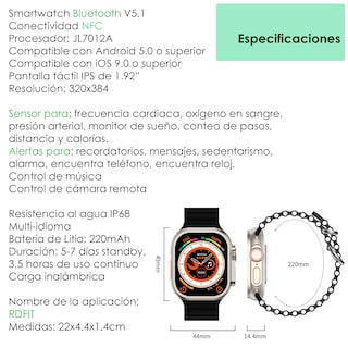 Foto 5 | Reloj Smartwatch Vak B6 Ultra Bluetooth NFC Calorías Presión