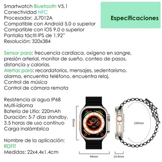Foto 7 | Reloj Smartwatch Vak B6 Ultra Bluetooth NFC Calorías Presión