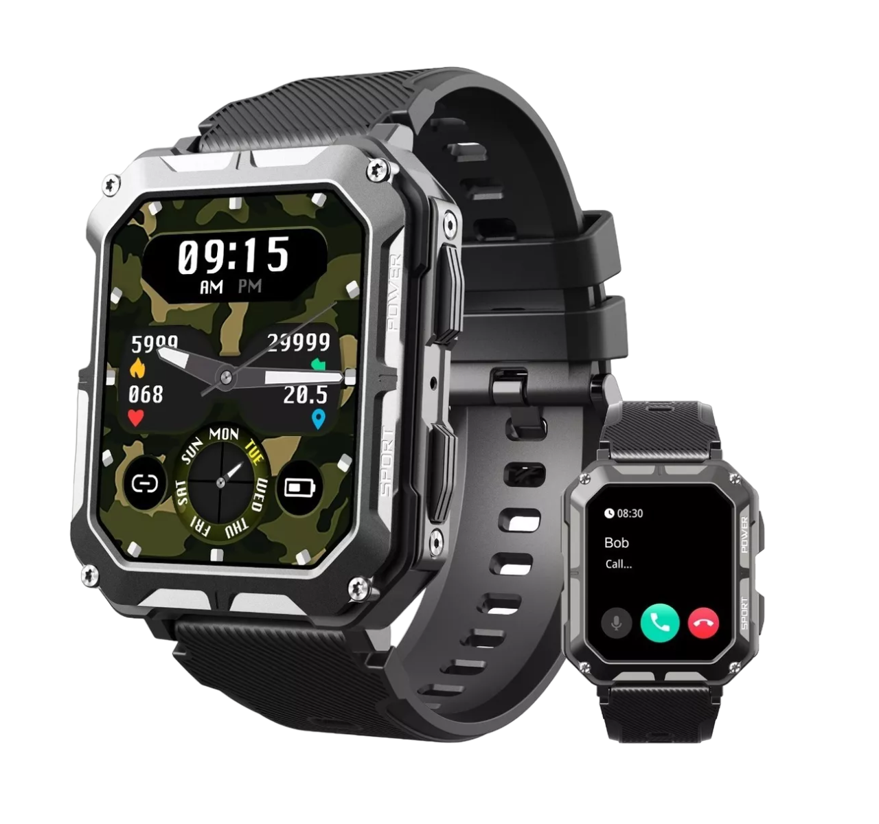 Reloj Inteligente BELUG color Negro Bluetooth Impermeable Cuadrado