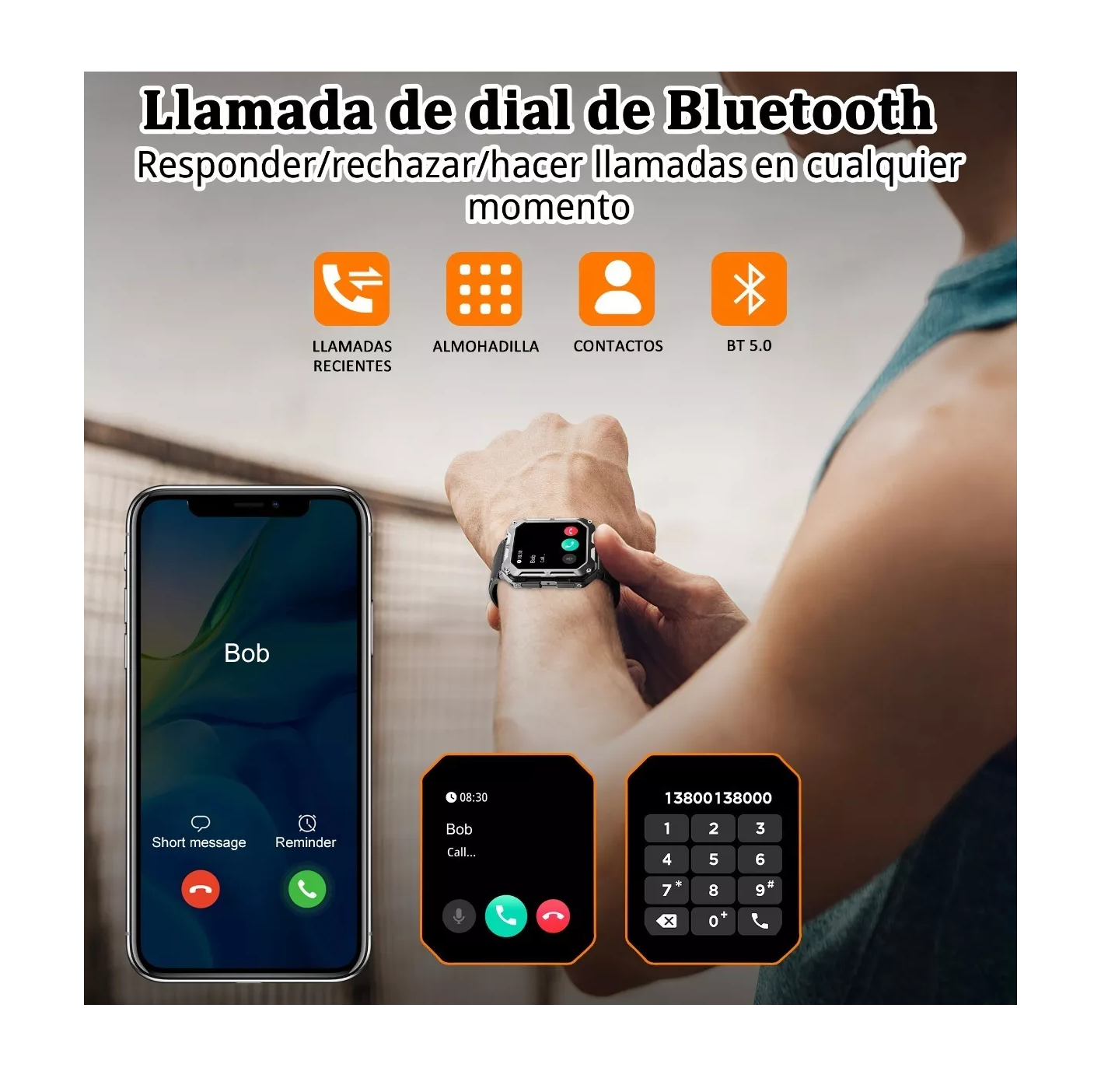 Foto 3 pulgar | Reloj Inteligente BELUG color Negro Bluetooth Impermeable Cuadrado