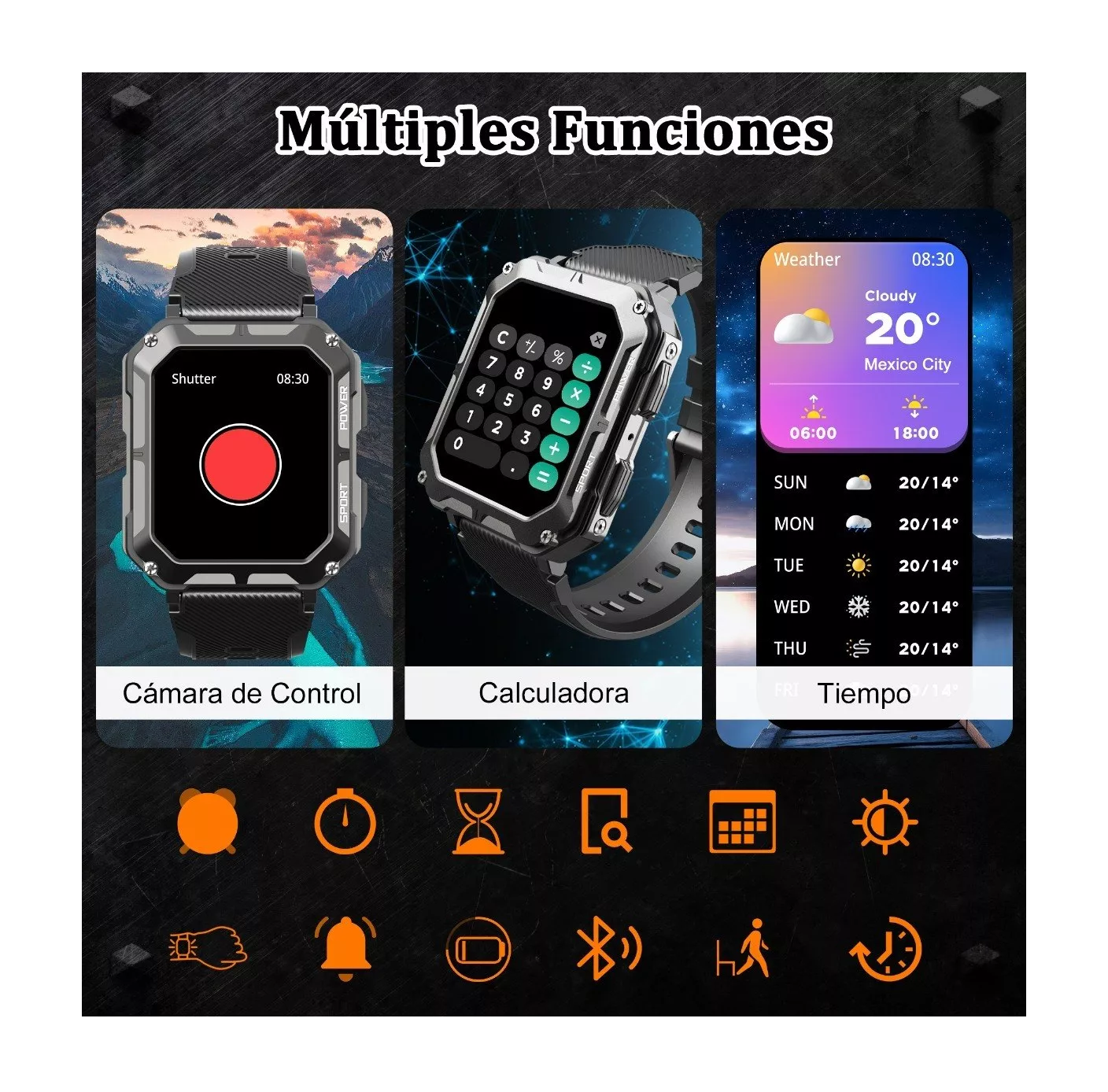 Foto 7 pulgar | Reloj Inteligente BELUG color Negro Bluetooth Impermeable Cuadrado