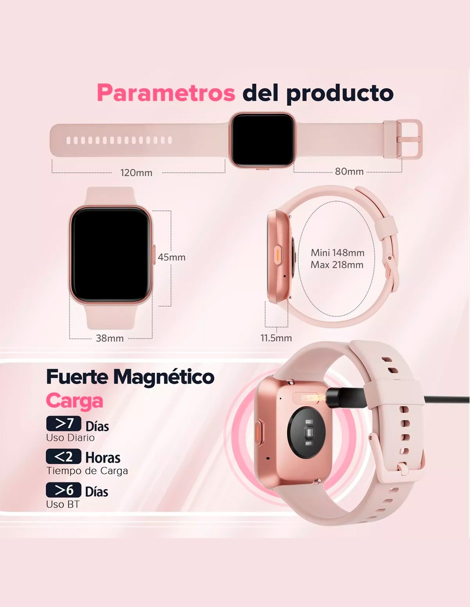 Foto 8 pulgar | Reloj Inteligente Petukita Box 208bt 1.7'' De Pantalla color Rosa