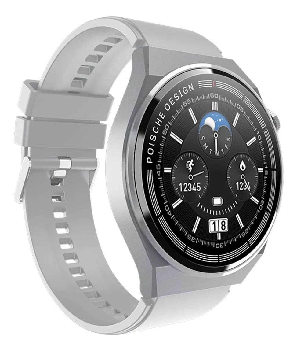 Smartwatch Gt3 Pro By Ns Tech color Plata con 2 Extensibles en Silicon/Metálico Carga Inalámbrica