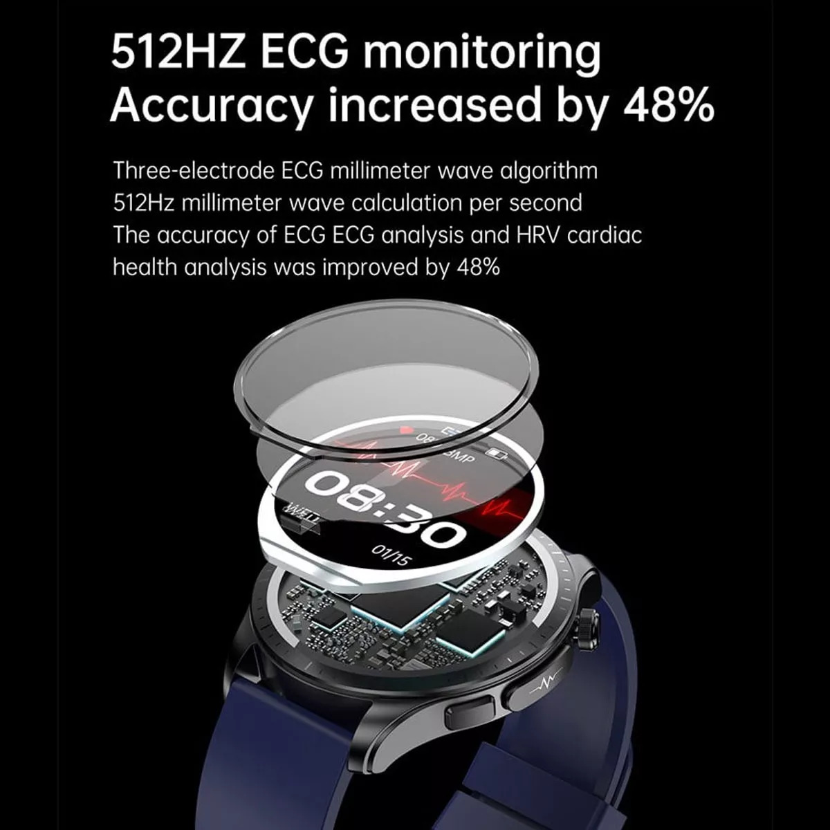 Foto 5 pulgar | Reloj Smartwatch E420 Fralugio Ecg Mide Glucosa Hr Spo2 Bp  Ext.piel Negro