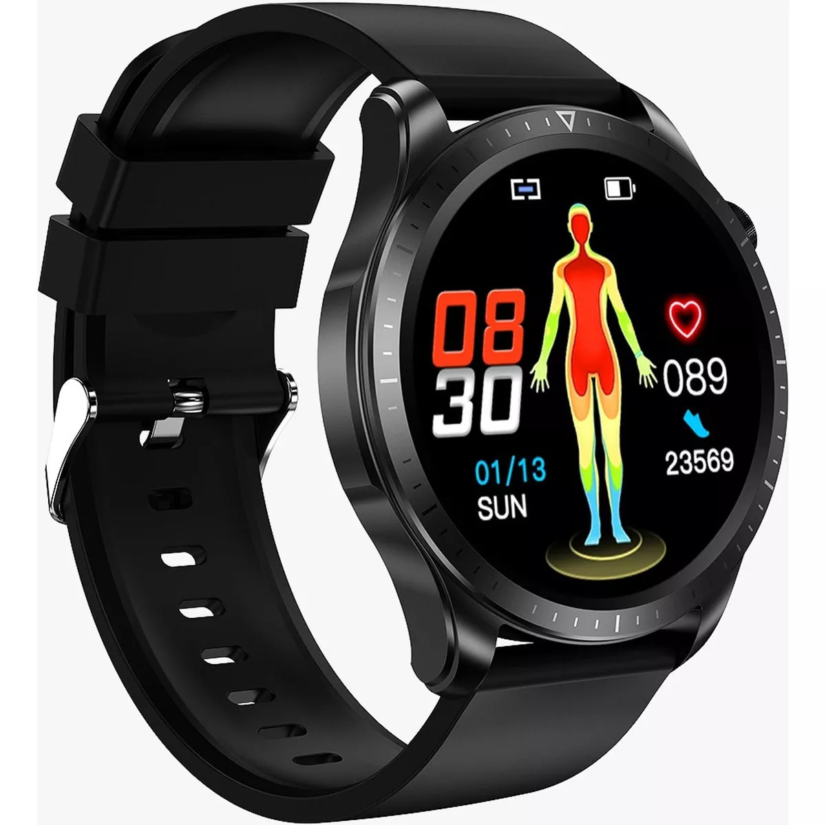 Foto 5 pulgar | Reloj Smartwatch E420 Fralugio Ecg Mide Glucosa Hr Spo2 Bp Silicón Negro