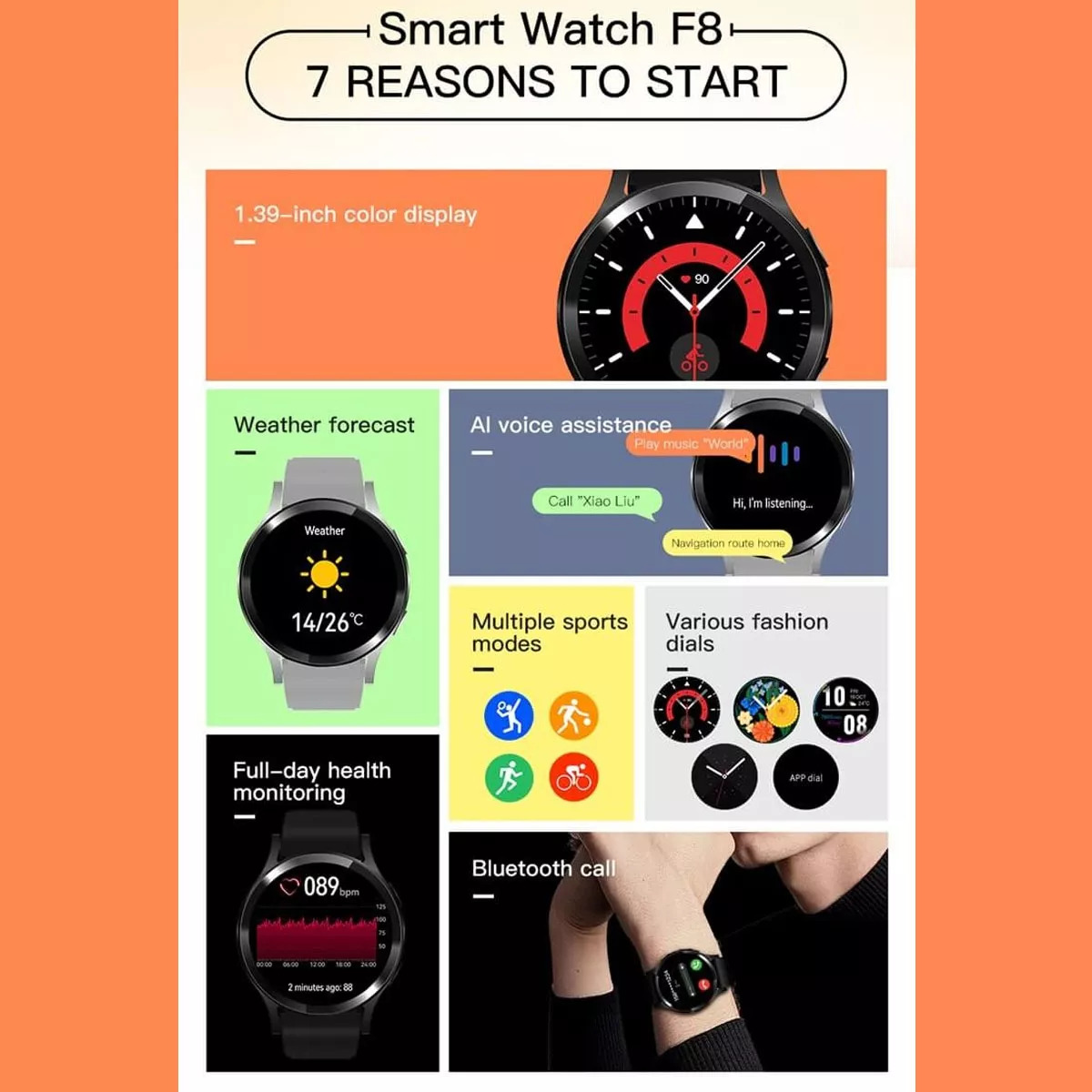 Foto 5 pulgar | Reloj Smartwatch F8 Fralugio color Negro IPS Notificaciones Ejercicio HD Redondo