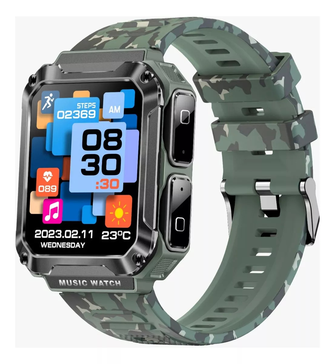 Foto 3 | Reloj Smartwatch T93 Fralugio Mp3 con Audífonos Tws 4gb Rom Camuflaje