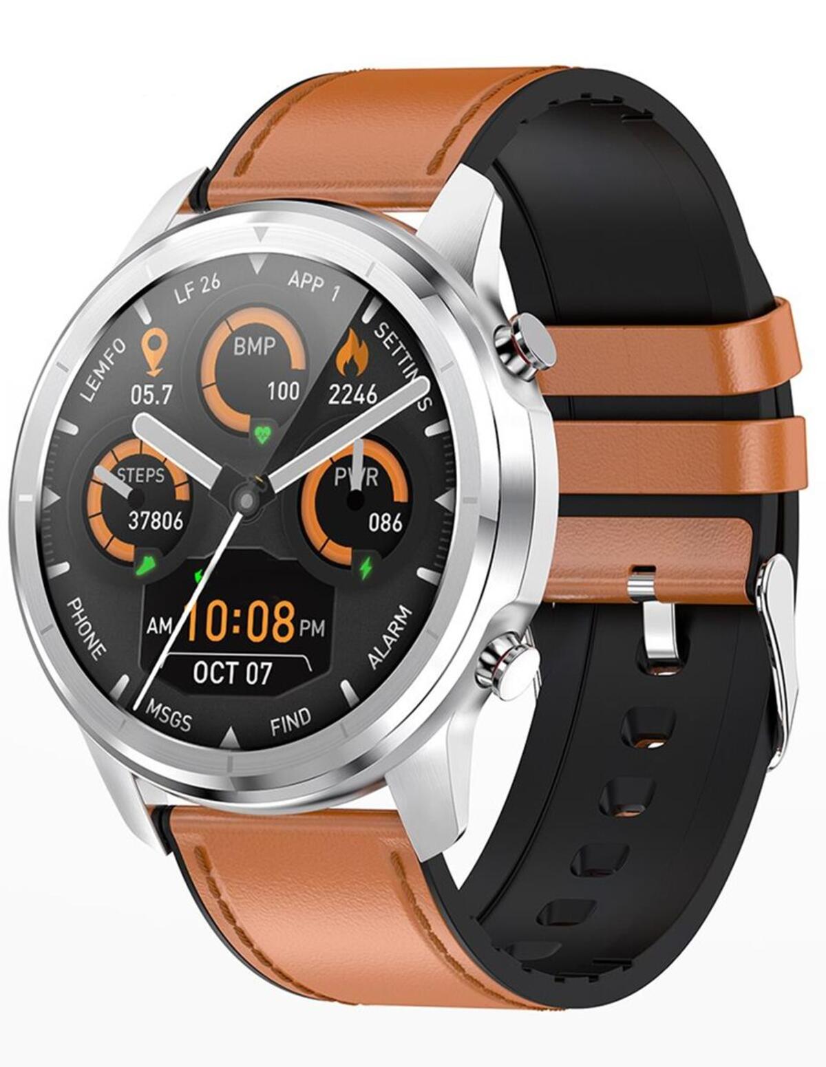 Foto 5 pulgar | Smartwatch Fralugio LF26 PIEL CAFÉ Notificaciones de Redes Sociales