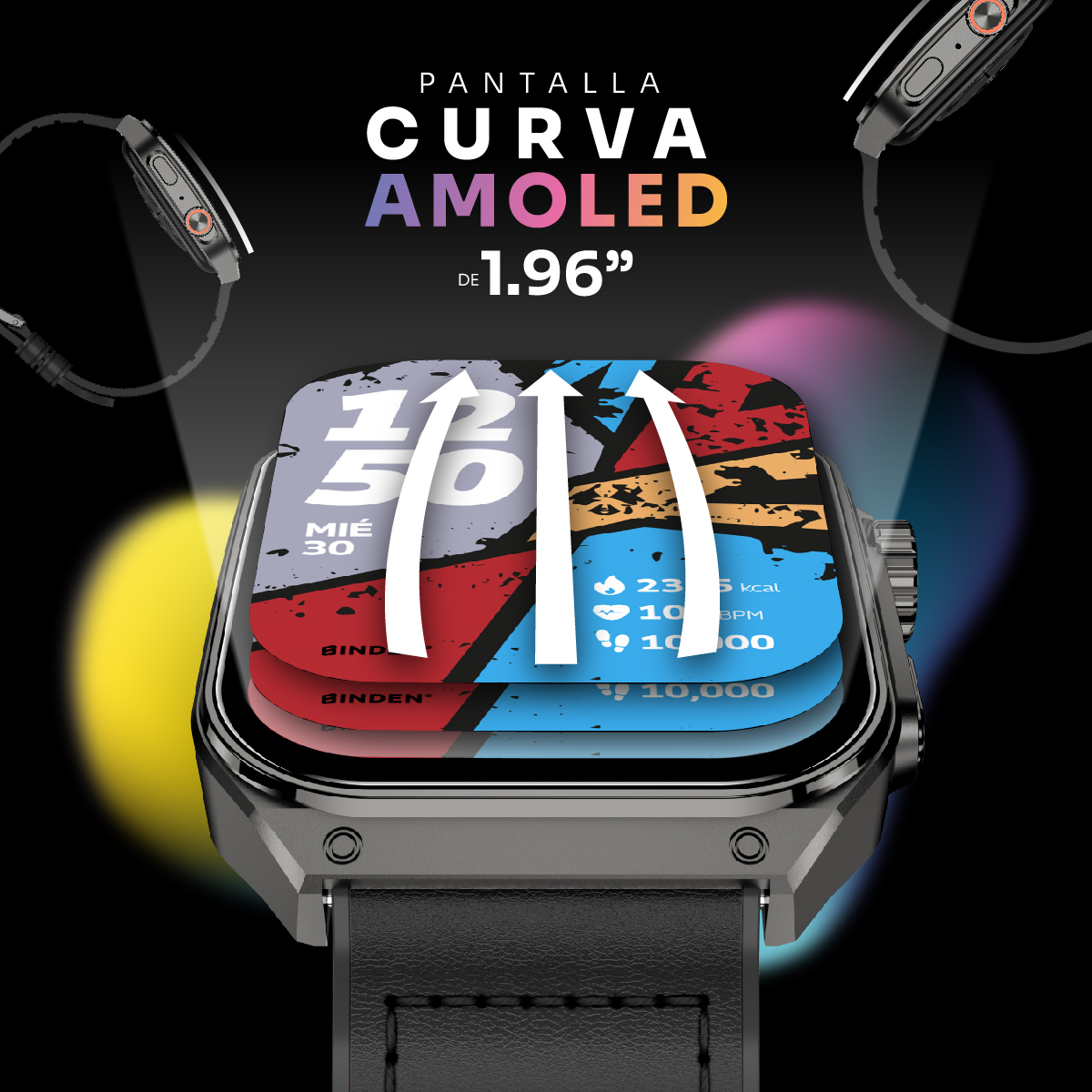 Foto 3 pulgar | Smartwatch Binden Era Day Line Negro Pantalla Curva