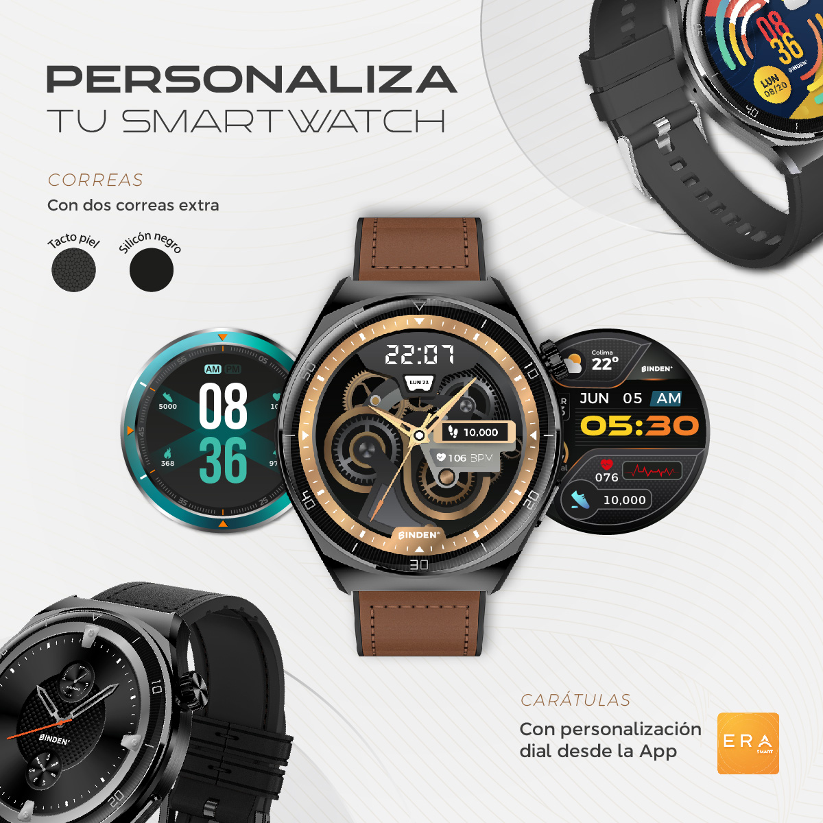 Foto 5 | Smartwatch Binden Era One Class Negro Correas Extras