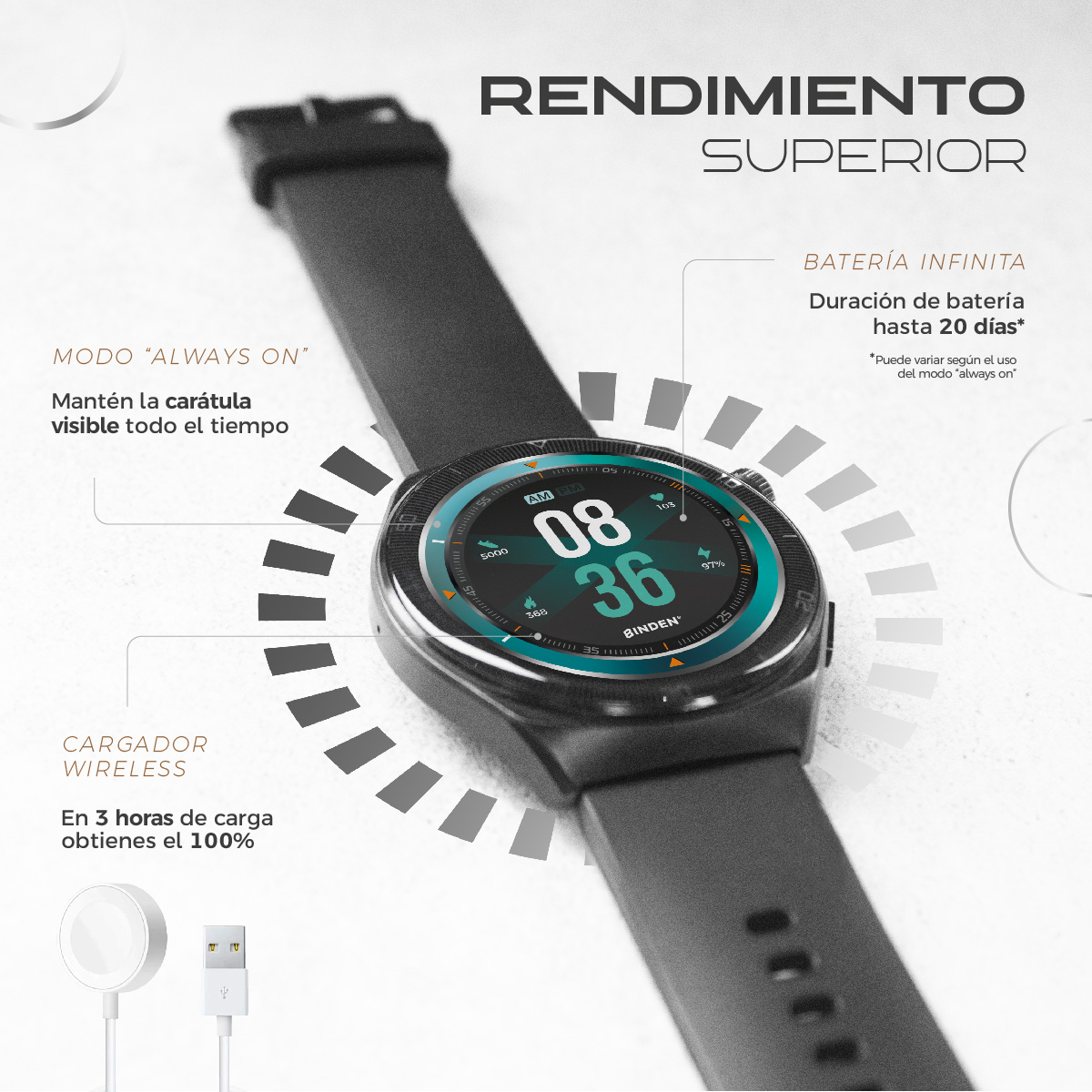 Foto 7 pulgar | Smartwatch Binden Era One Class Negro Correas Extras