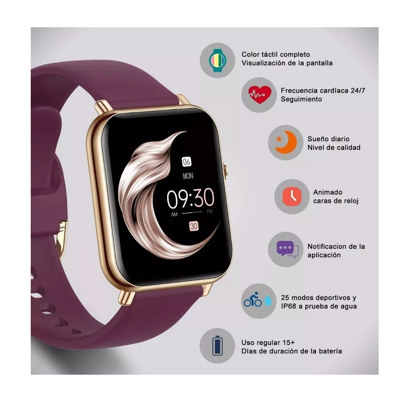 Foto 3 pulgar | Smartwatch Impermeable Belug Púrpura para Mujer