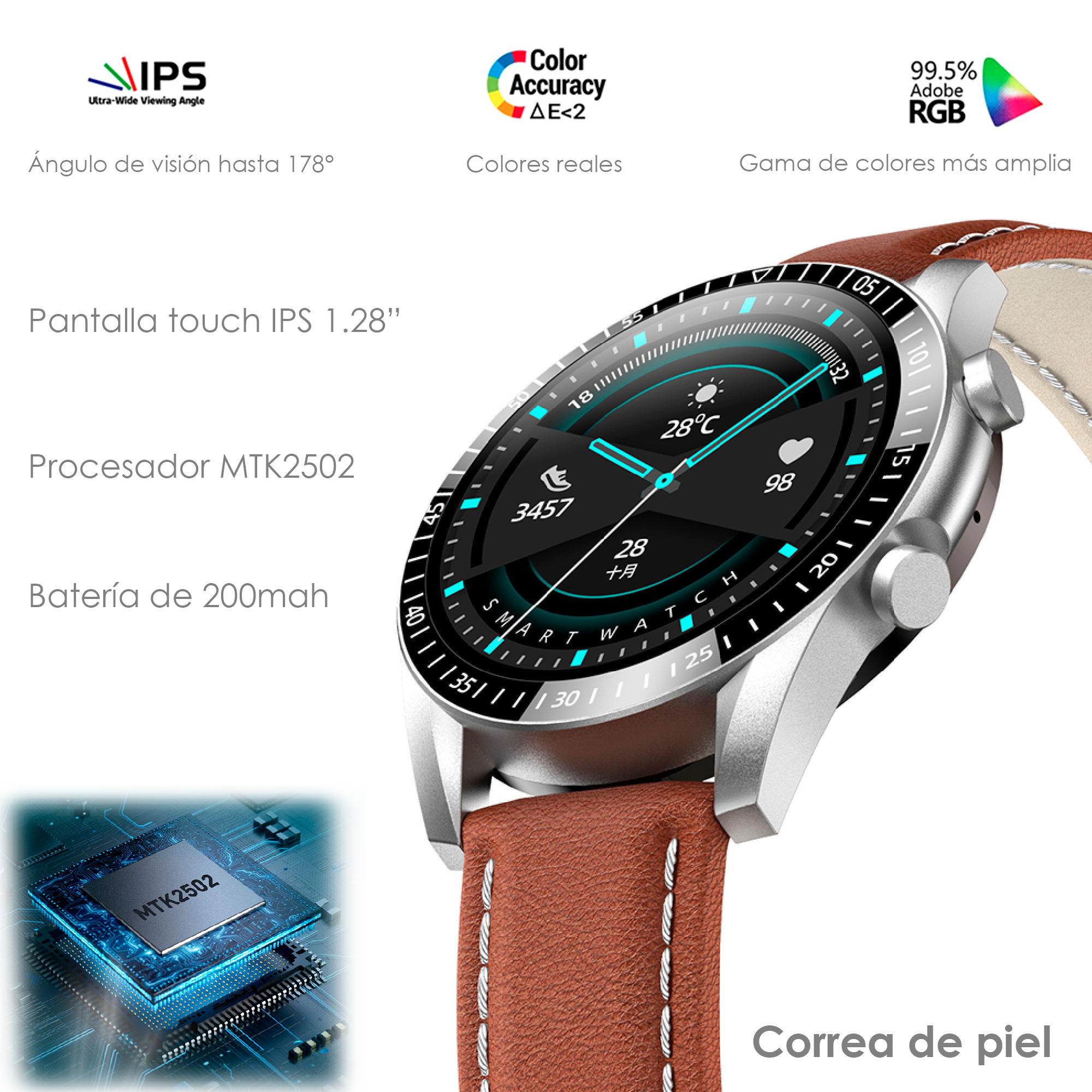 Foto 3 pulgar | Reloj Smartwatch Vak 115 Piel Bluetooth Calorias Musica
